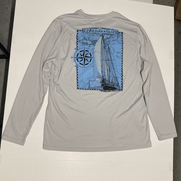 Vapor Apparel Long Sleeve Wanderlust Fishing Swim Shirt Size XL Gray UPF 50+ - Picture 4 of 11